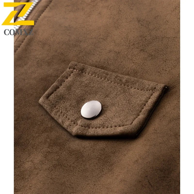 COMXZ European American Leather Jackets Paired with Retro Tie-dyed Washed Matte Finish Are Fashionable Trendy High-end Jackets