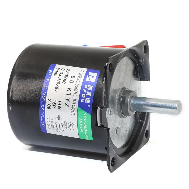 AC Motor 220V110v  14W 60KTYZ Permanent Magnetic Synchronism Motor Center Shaft 8mm 2.5/5/10/15rpm