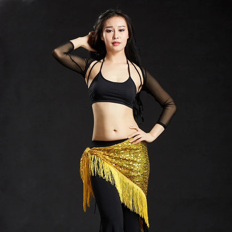 Hot Belly Dance Costume Triangle Hip Scarf Sequin Fringe Tassels Belt Belly Dance Hip Mermaid Hip Towel 10 Colors