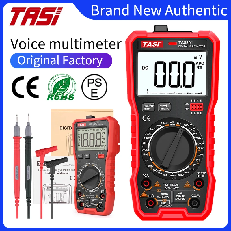 

TASI TA8301 Digital Multimeter With Voice Broadcasting Function Profesional Ture RMS AC DC NCV Smart Multimetro Voltage Tester