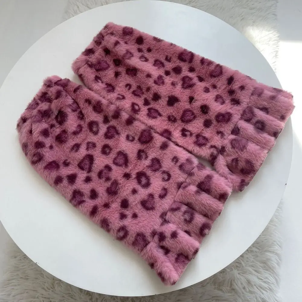 Scaldamuscoli invernali con stampa leopardata vintage Scaldamuscoli pelosi pieghettati a pois Y2K Coprigambe in peluche Kawaii Streetwear