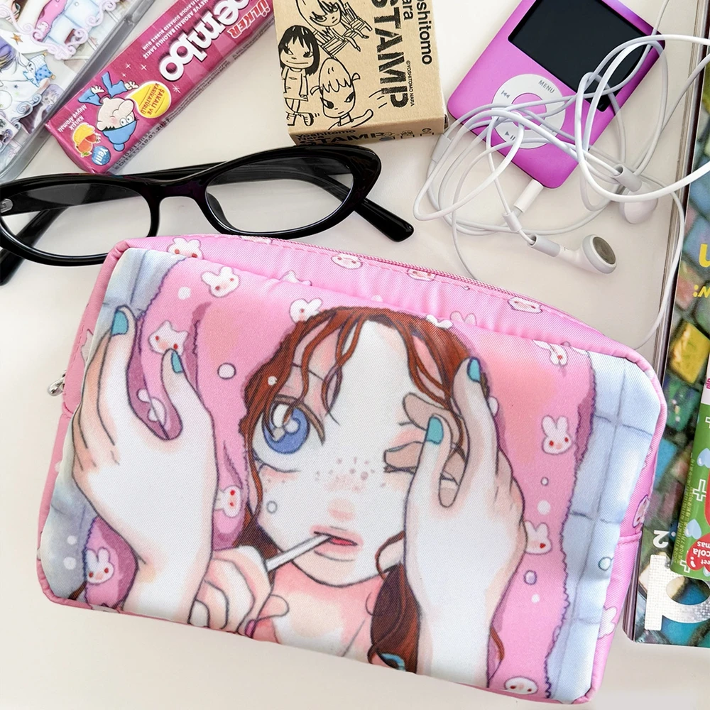 Y2K Original Vintage Style Pink Retro Girl Heart Storage Bag Hot Girl Portrait Storage Bags Subculture Large Capacity Handheld
