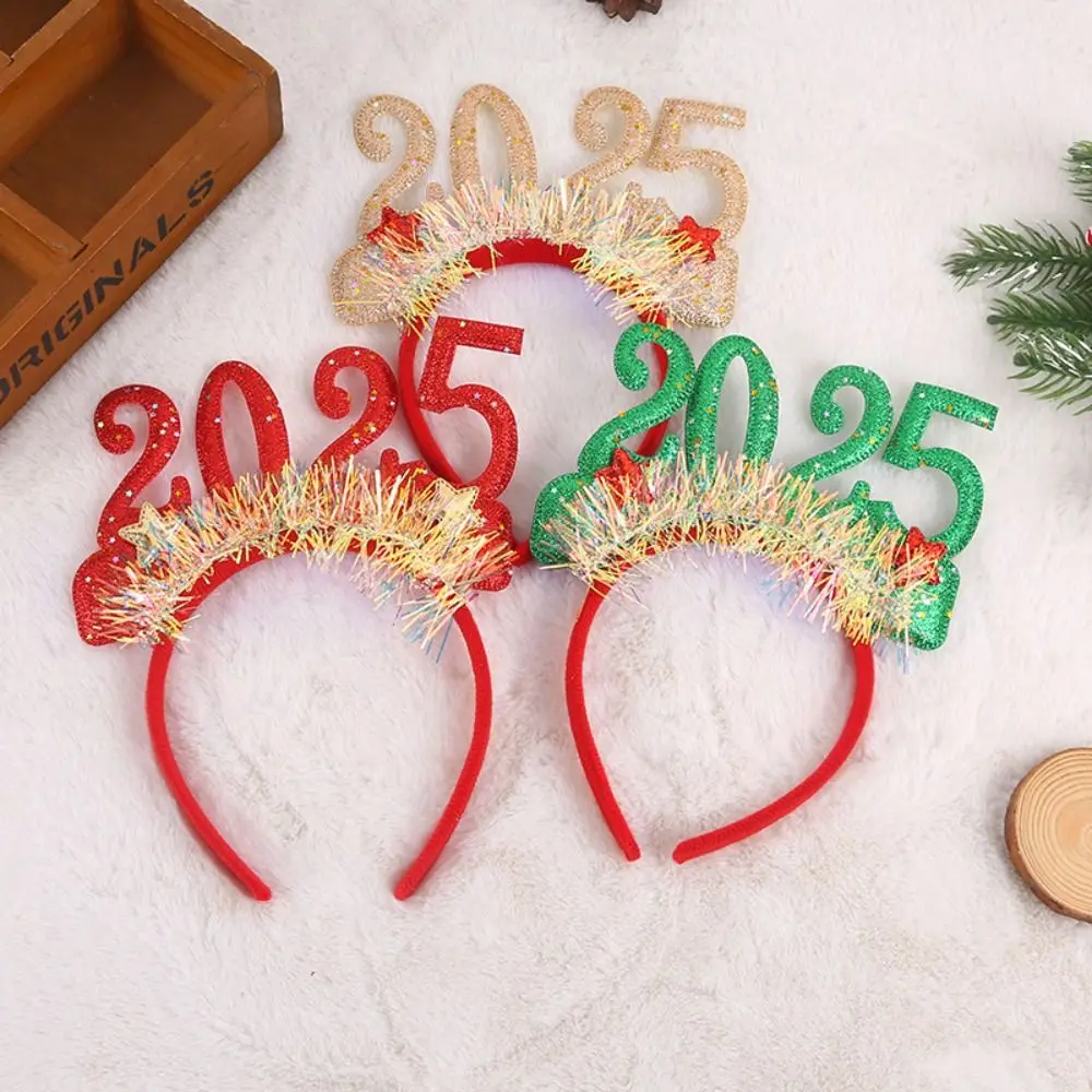 

Sequin 2025 Happy New Year Headband Plastic Letter Christmas Headpiece Christmas Supplies Crown Hair Hoop New Year Headdress