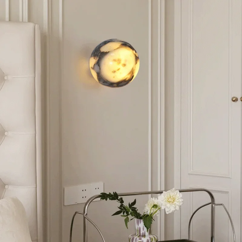 

Nordic LED Natural Stone Wall Lamp Ball Marble Bedroom Bedside Light Luxury High-end Living Room Hallway Staircase Sink Sconce