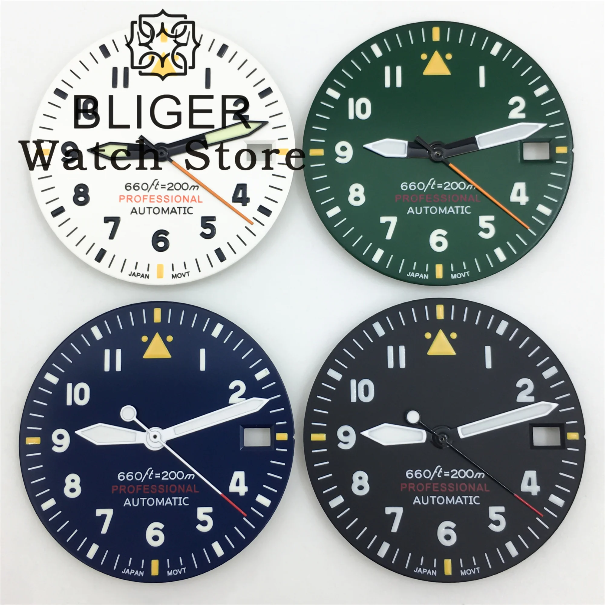 BLIGER 29mm Pilot Watch Dial and Hand Sets C3 Green Luminous Fits NH35 NH36 Movement Replacement Watch Parts Accessory