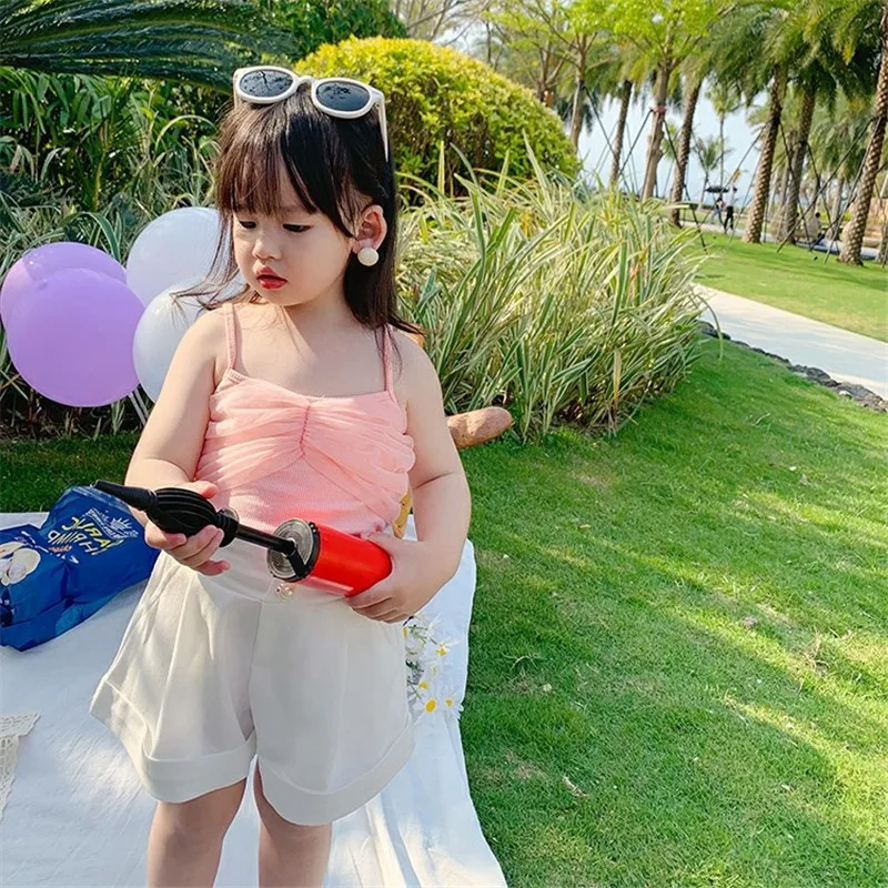 Summer Girls Vest Sling Baby Foreign Style Children's Korean Version Candy-colored Mesh Top Fashion Casual