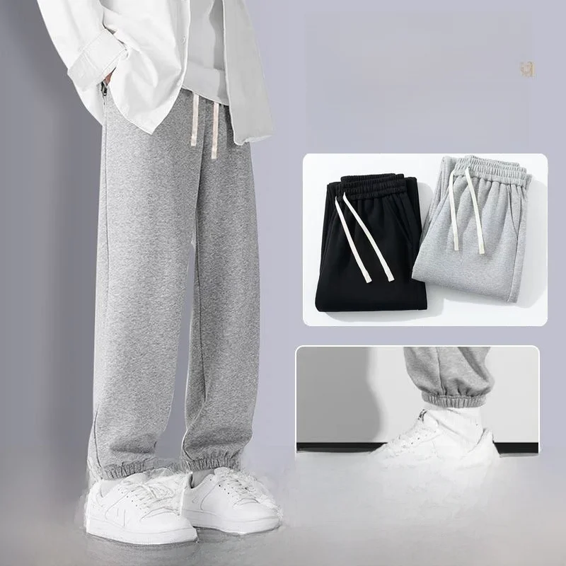 

Men's Winter Fce Lined Sports Pants Loose Straight Leg Casual Trousers Pure Color Dstring Harajuku Sle Sweatpants