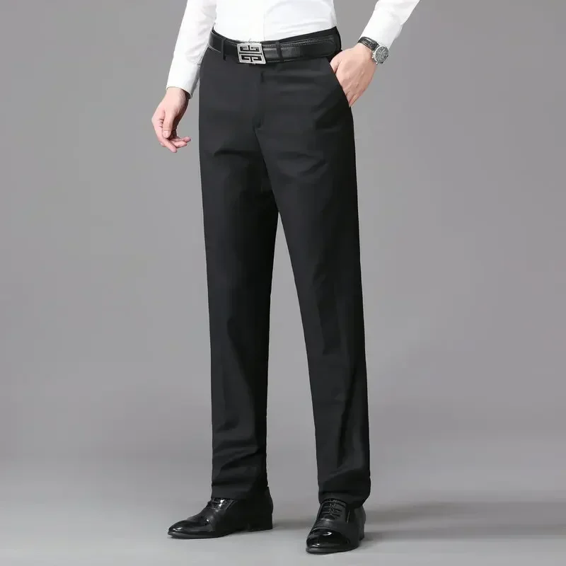 

Straight Men's Business Formal Suit Pants Spring Summer Office Casual Solid Color Trousers Black Gray Navy Blue Plus Size 28-42