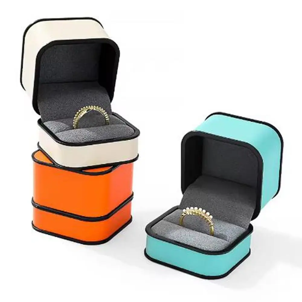 高級長方形 PU ジュエリーボックスブラックエッジラウンドコーナージュエリーディスプレイボックスファッションブレスレット収納ボックス提案