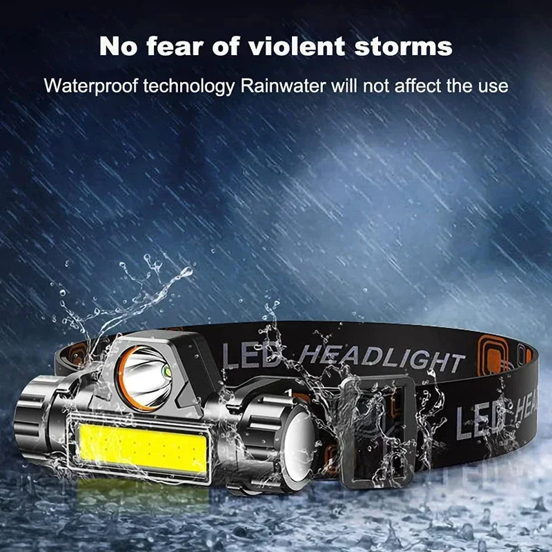 Powerful  Headlamp USB Rechargeable XPE+COB Hunting Torch Floodlight Waterproof Adjustable Magnet Camping Outdoor Flashlight