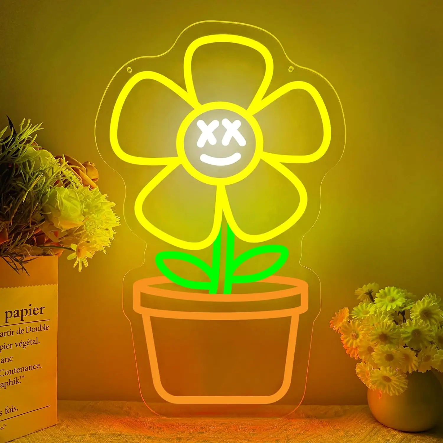 Flower LED Neon Sign Wall Hanging Neon Light For Bedroom Game Room Bar Pub Aesthetic Home Wall Decor Birthday Holiday Party Gift