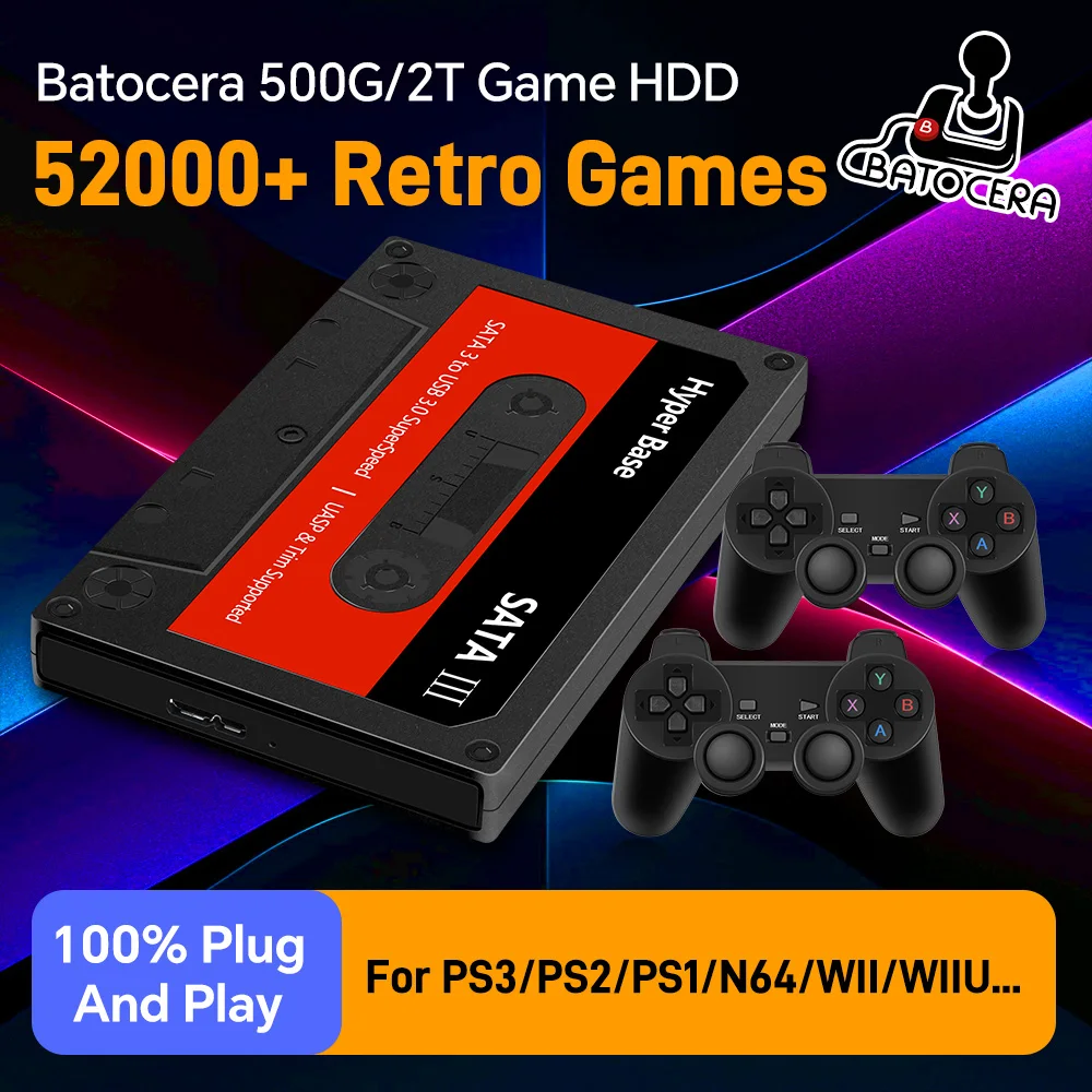 Batocera 500G Retro Game Hard Drive With 48000+ Games External Handheld Emulator Gaming HDD for N64/PS3/PS2/PS1/WII Compatible with Win PC