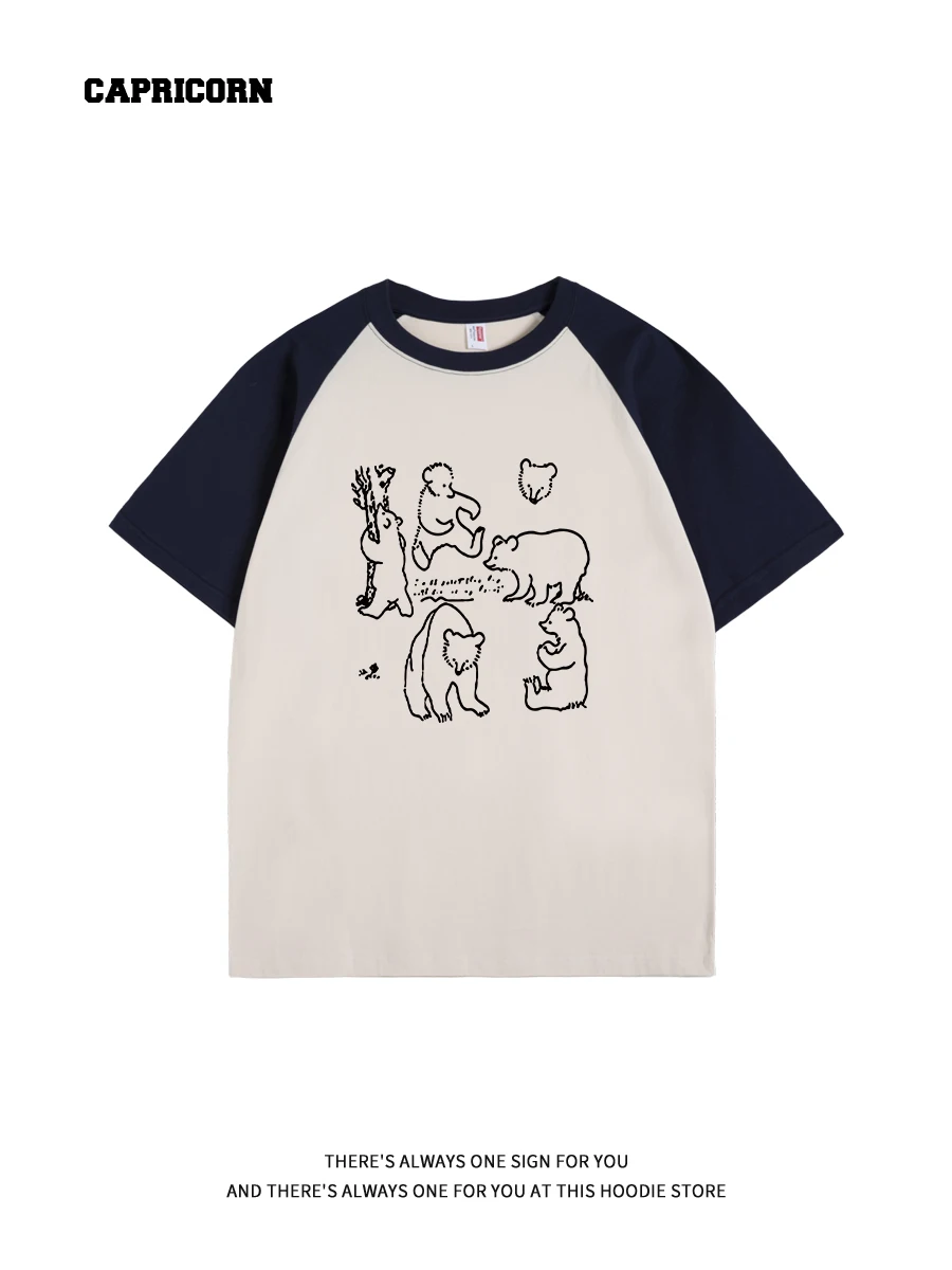 Capricorn Polar Bear Casual Loose Women's Short Sleeve Top Summer New Trend Brand Versatile Cotton round Neck T-shirt