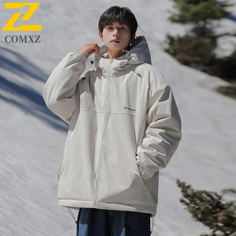 COMXZ 2025 Men Hooded Fashion Waterproof Cotton Jacket Casual Streetwear Winter for Men Outdoor Sport Workwear Warm Tactics Coat