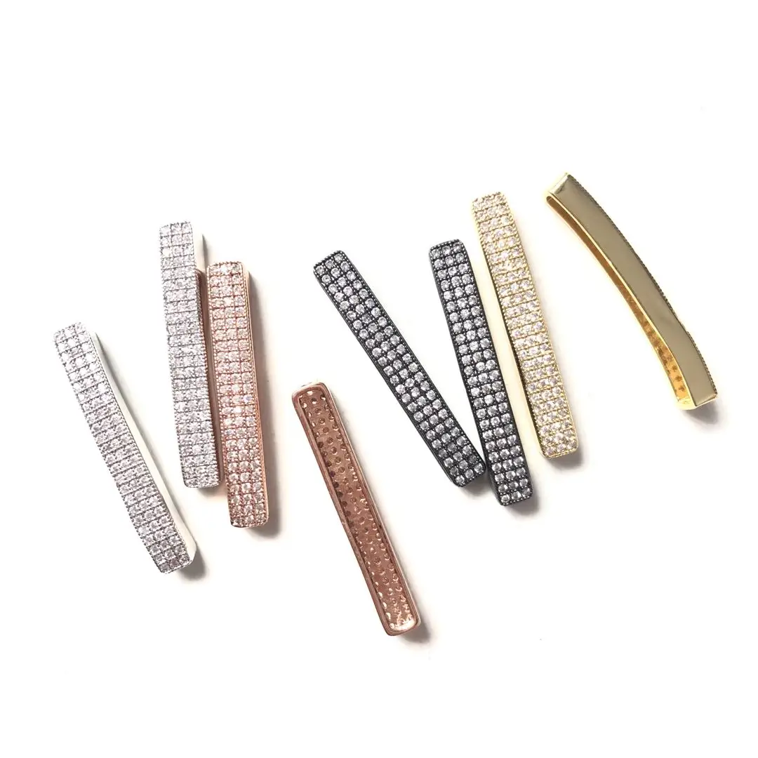 10pcs/lot Centerpiece Flat Tube Bar Spacers Women Bracelet Making Cubic Zirconia Paved Gold-Plated Waist Handmade Accessory Bulk