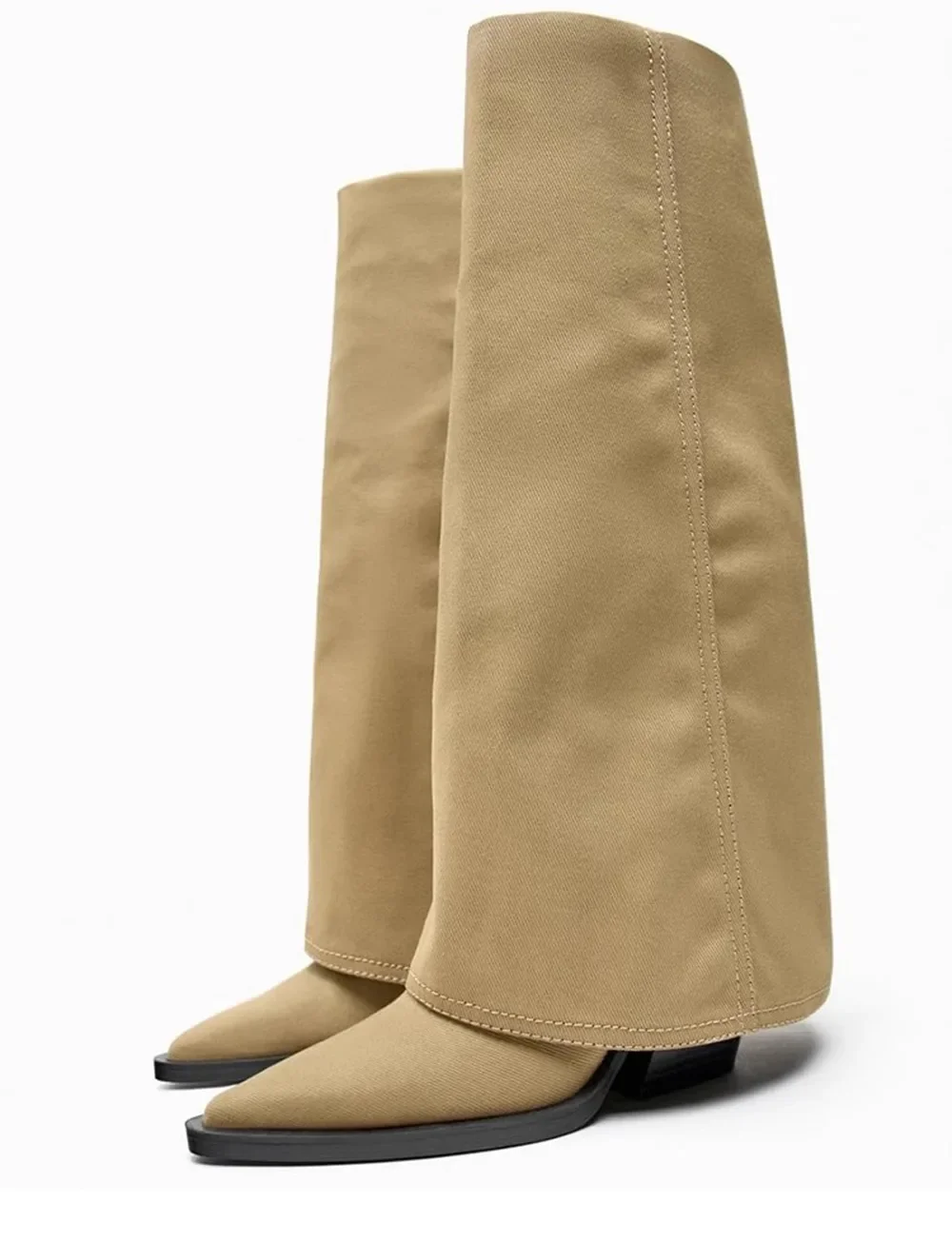 

New Style Autumn Winter Denim Boots Women Pointed Toe Thick Heels Trouser Boots Western Cowboy Knee High Boots