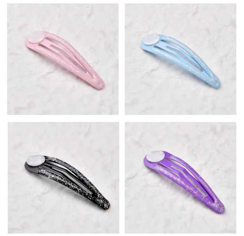 10pcs 5cm Glitter Metall Snap Haars pangen mit Pad für Haars chleife machen Tear Drop Haarnadeln Kinder DIY Kopf bedeckung Nickel frei bleifrei – Detail 13