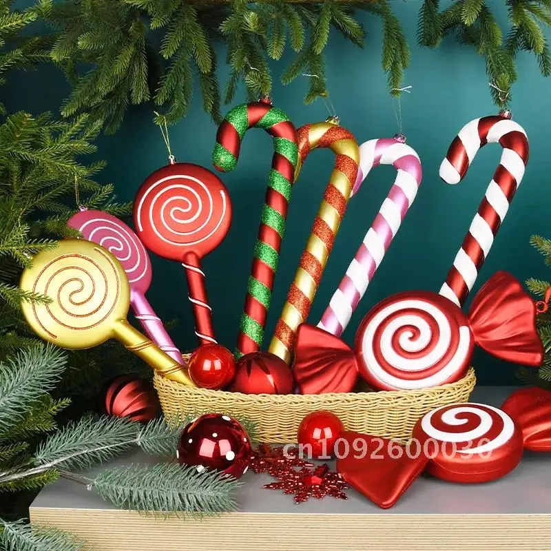 

30/40cm Christmas Decoration Pendant New Candy Colored Simulation Pendant Cane decor 2023 Small Lollipop Props Photographic Home