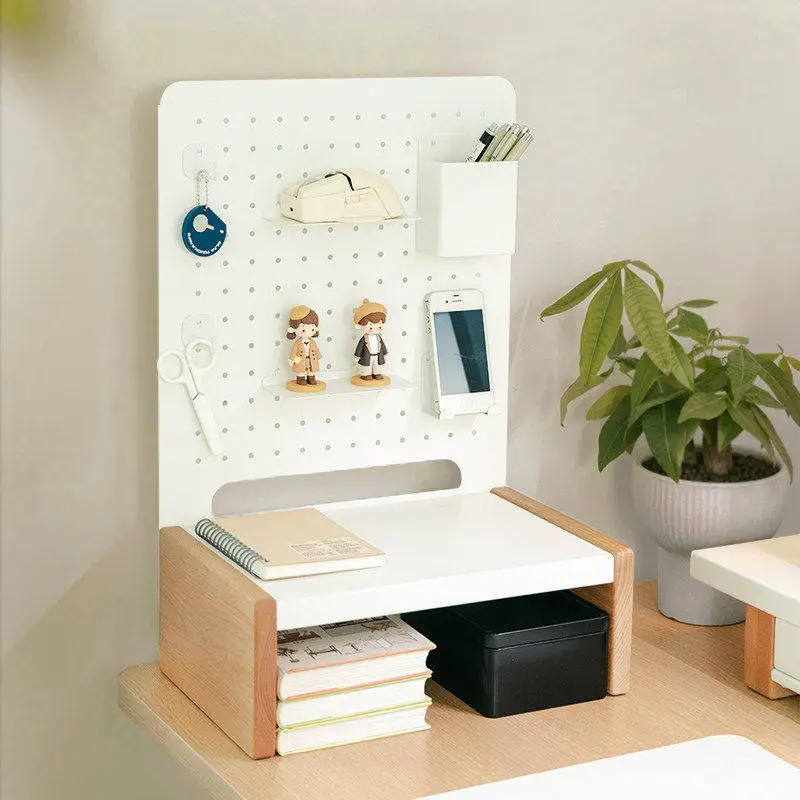 Desktop Storage Pegboard Metal Wooden Office Study Storage Stand Vertical Corner Organizer Holder Household Organizers Board