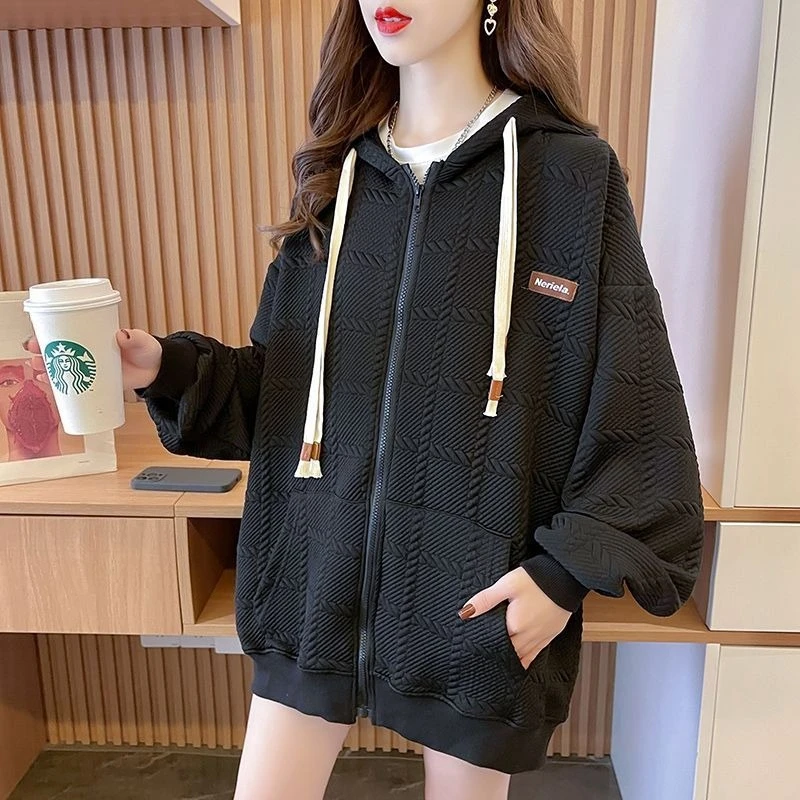 Spring and Autumn with Zipper Woman Hooded Tops Essential Matching Y2k Vintage 90s Kpop Aesthetic Hoodies Sweatshirt for Women