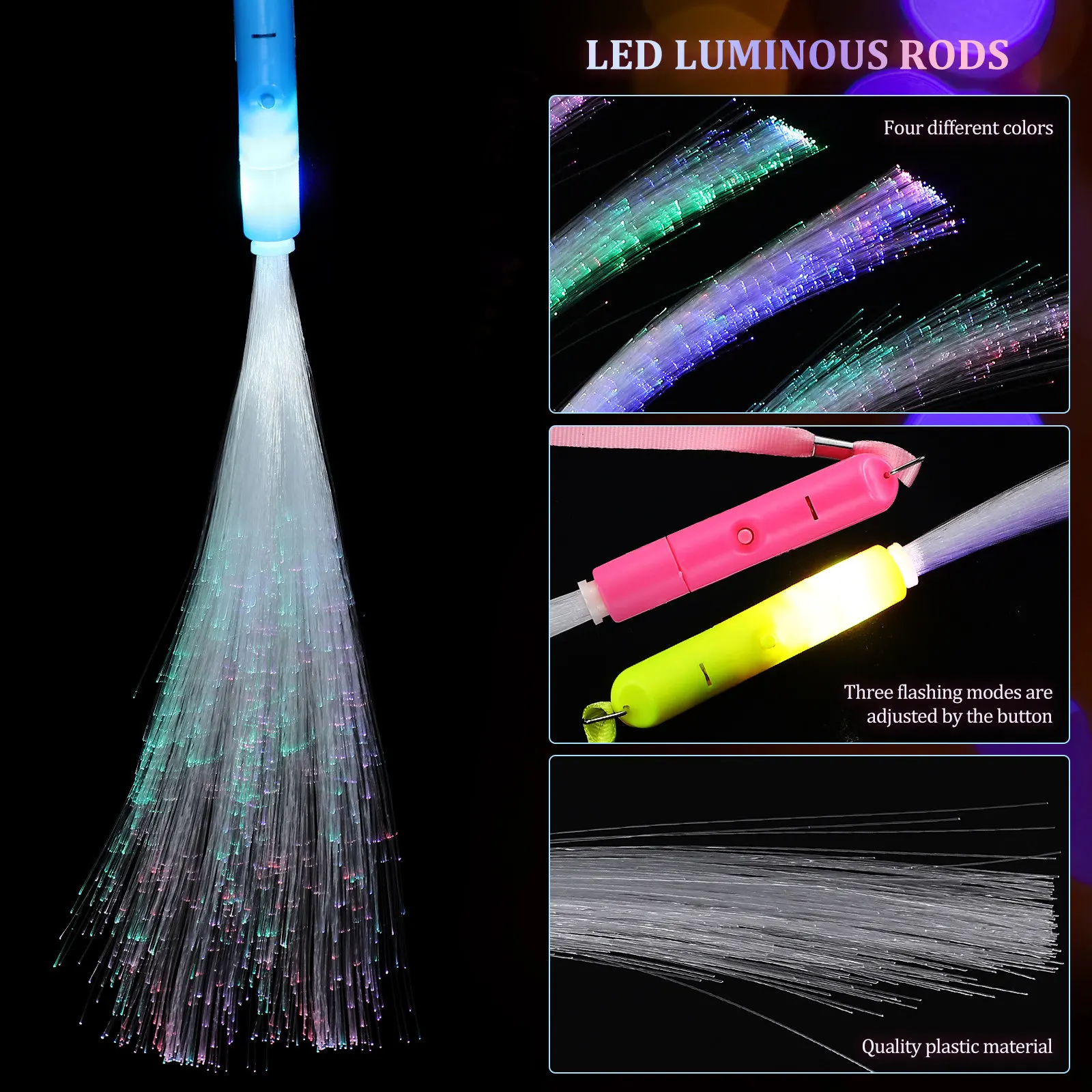 12Pcs Glow Sticks for Party Fiber Optic Light Up Wands Premium PVC Material Easy Press Activation for Wedding Festival Event