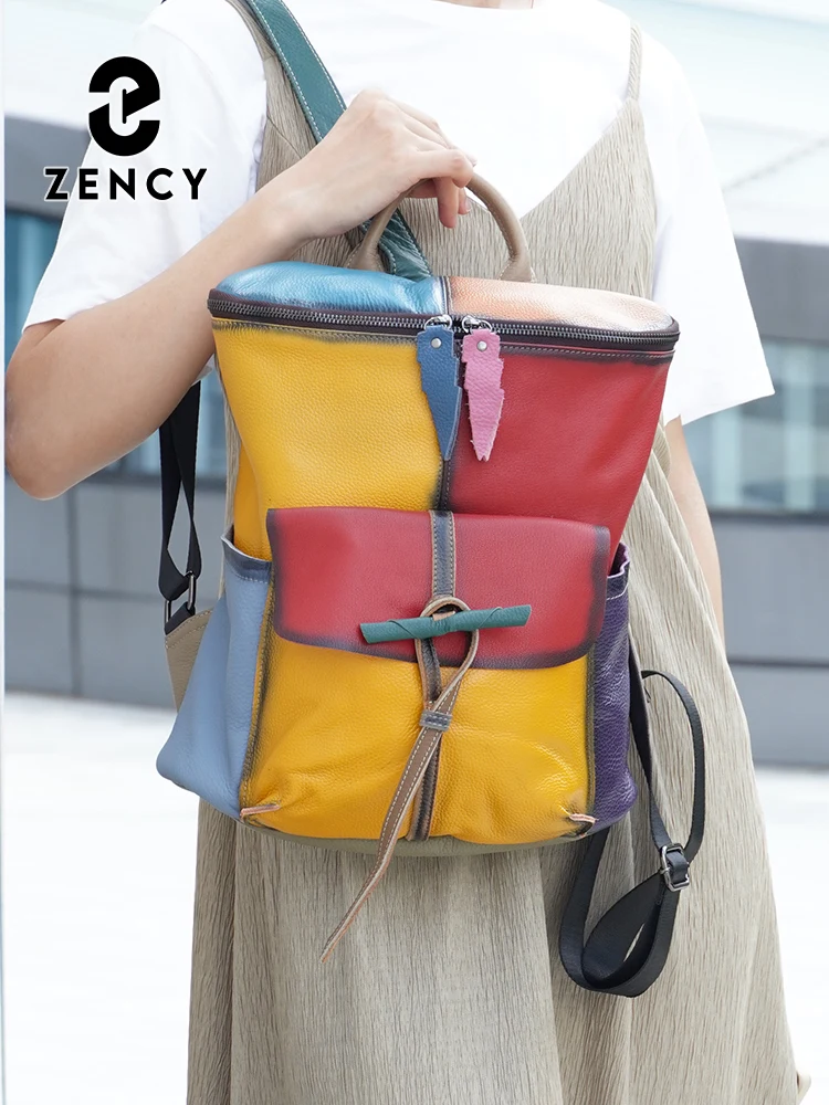 Zency Women's Soft Cow Leather Backpack Large Capacity Rucksack Knapsack New 2024 Fashion Designer Shoulder Bag