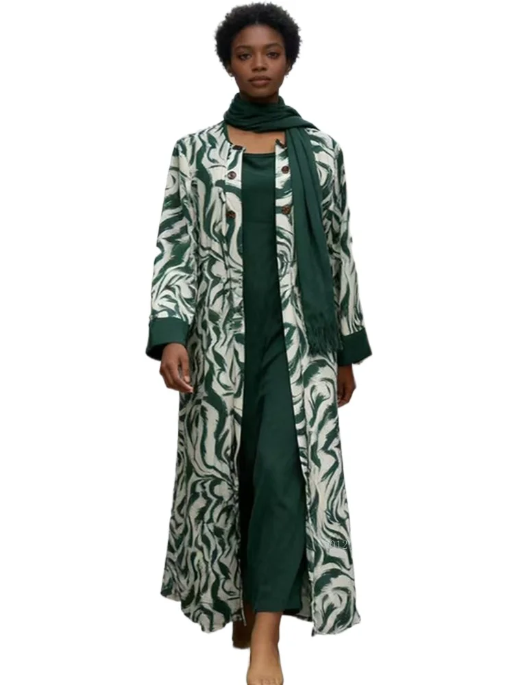 

Fashion Abayas 2026 Spring and summer new African printed fake two-piece dress large size coat long skirt