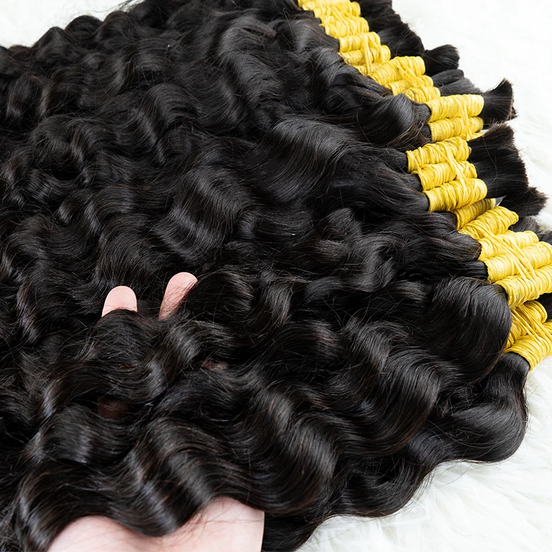 Deep Wave Curly Human Hair Bulk Extensions Virgin Human Hair Bundles Weaving For Braiding Unprocessed No Weft 18-30 Inches Black