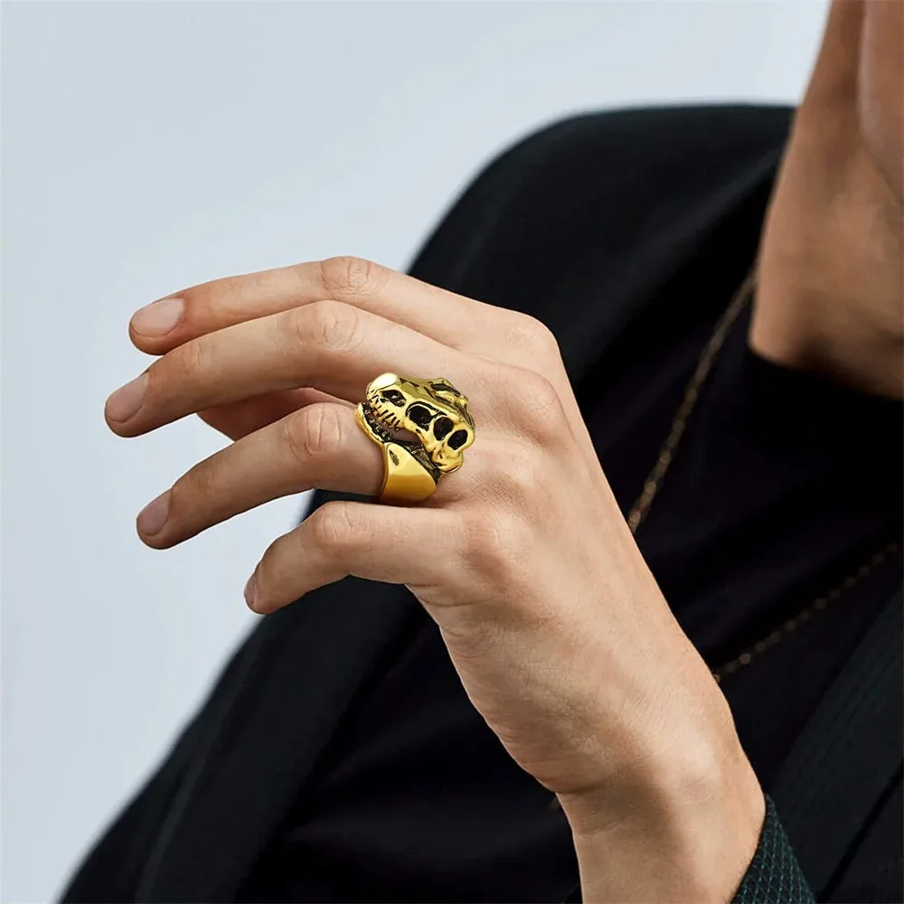 U7 Stainless Steel Big Rings for Man Bird Goat Octopus Shark Serpent Snake Bone Charm Size 7-14 Rock Punk Animal Skull Jewelry