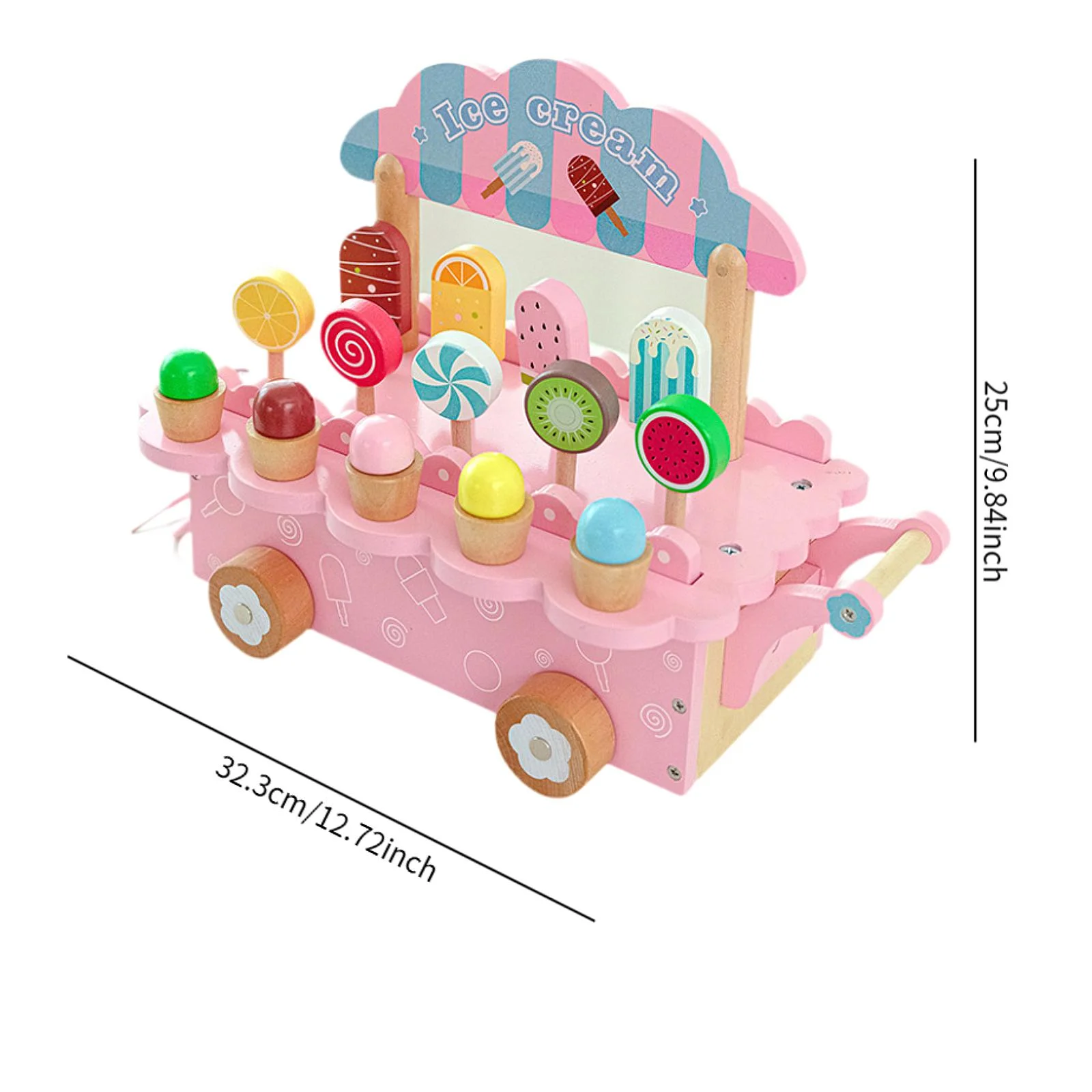 ชุดของเล่นไอศกรีมไม้ แกล้งทำเป็นของเล่น การศึกษา เล่น อุปกรณ์ครัว