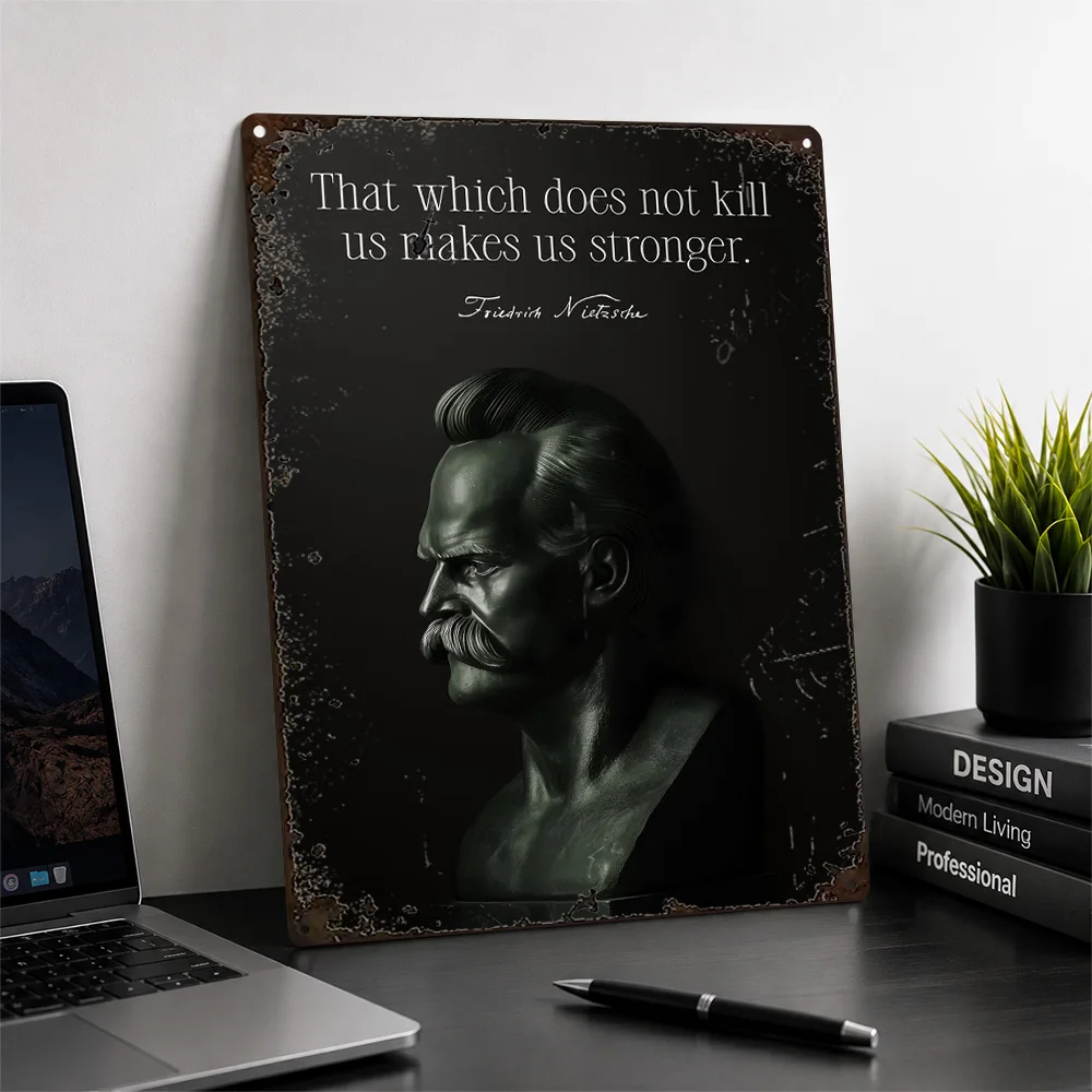 Nietzsche Quote With Bust Printed Poster Monochrome Wall Art For Bedroom Customized Aluminum Metal Sign Philosophy Lover Gift