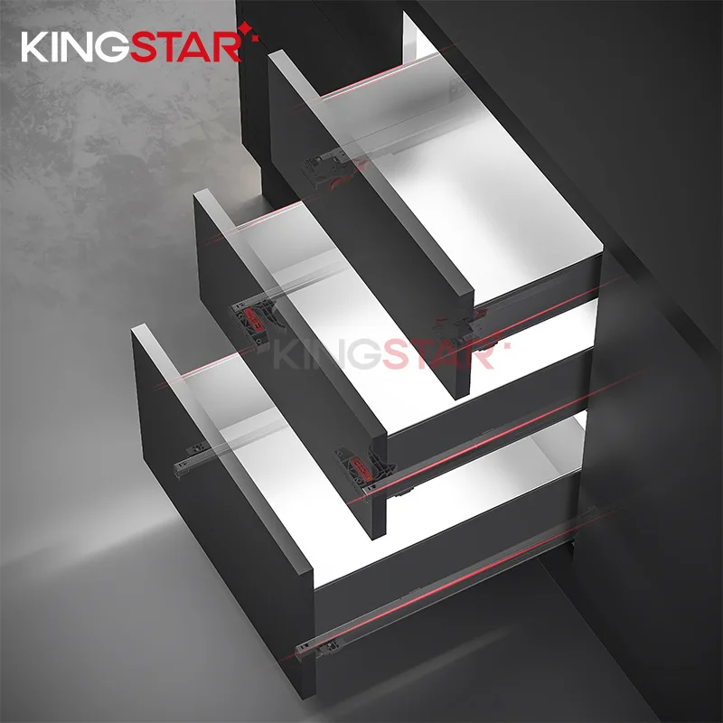 Hidden Three Section Soft Close Drawer Slides In Cold Rolled Steel Concealed Under-Drawer Damping Rails Cabinets Wardrobes
