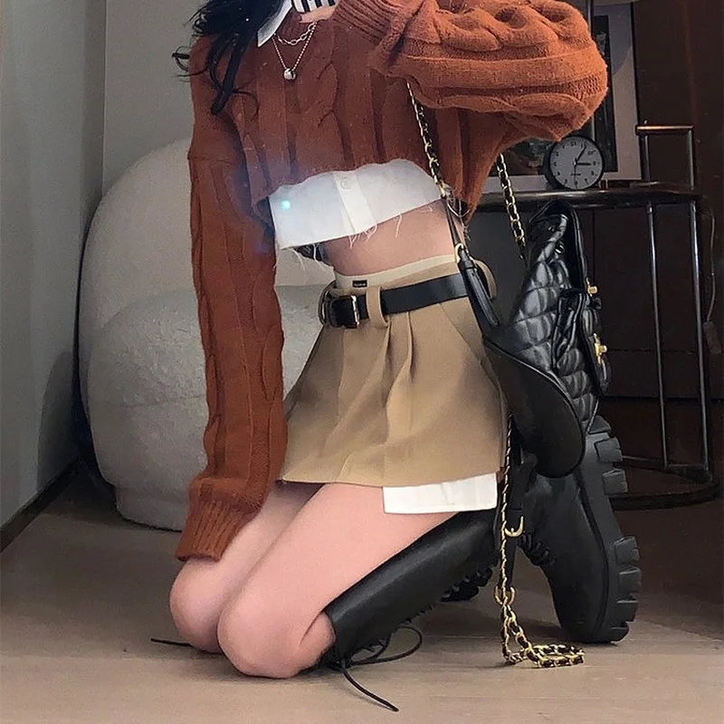 Vintage irregolare Micro minigonna donna Y2K moda Crop Patchwork vita alta Sexy cintura a pieghe gonna Cargo Streetwear 2023