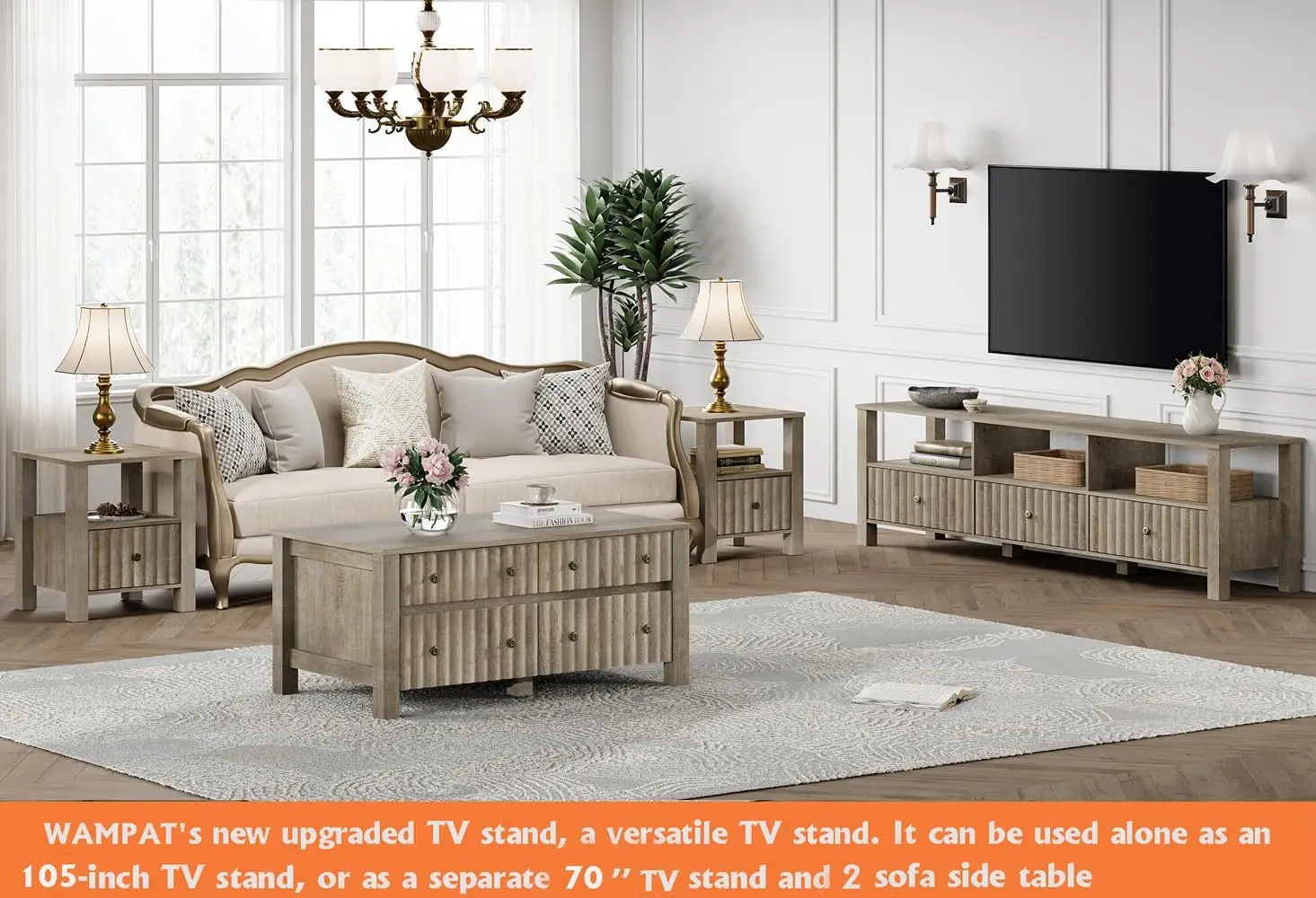 Vintage Grey Modern Entertainment Center for 55-110 inch TV Console Table Media Cabinet for Living Room