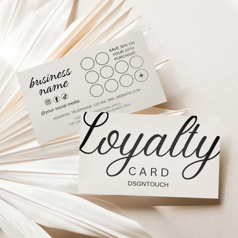DSGNTOUCH 200 pcs 500 pcs Custom Loyalty Punch Cards Bulk 300GSM Uncoated Paper for Punch Card Loyalty Program Business