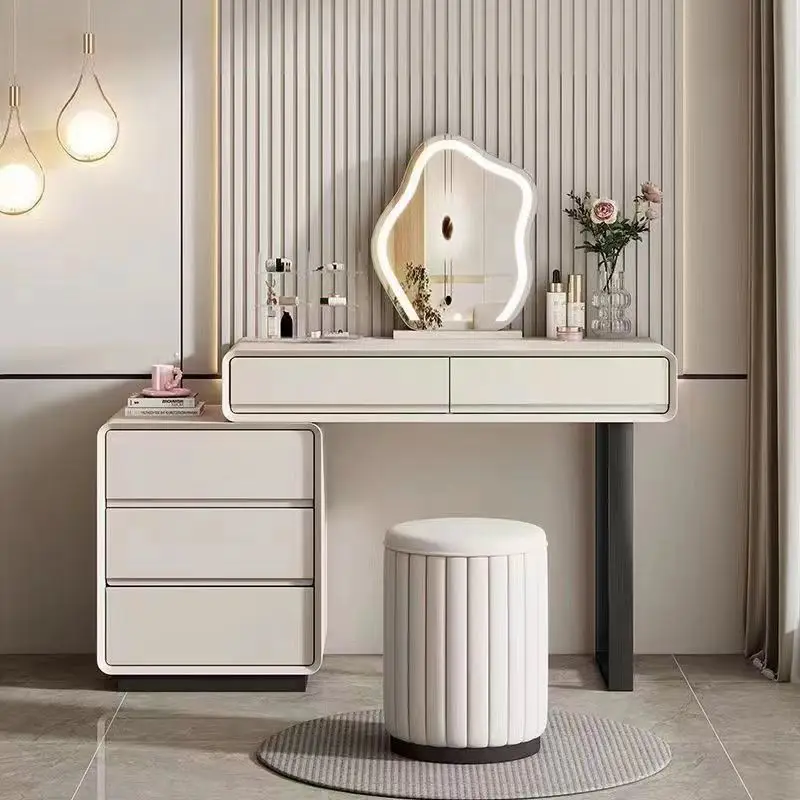 Simple solid wood light luxury cream style bedroom dresser chest integrated