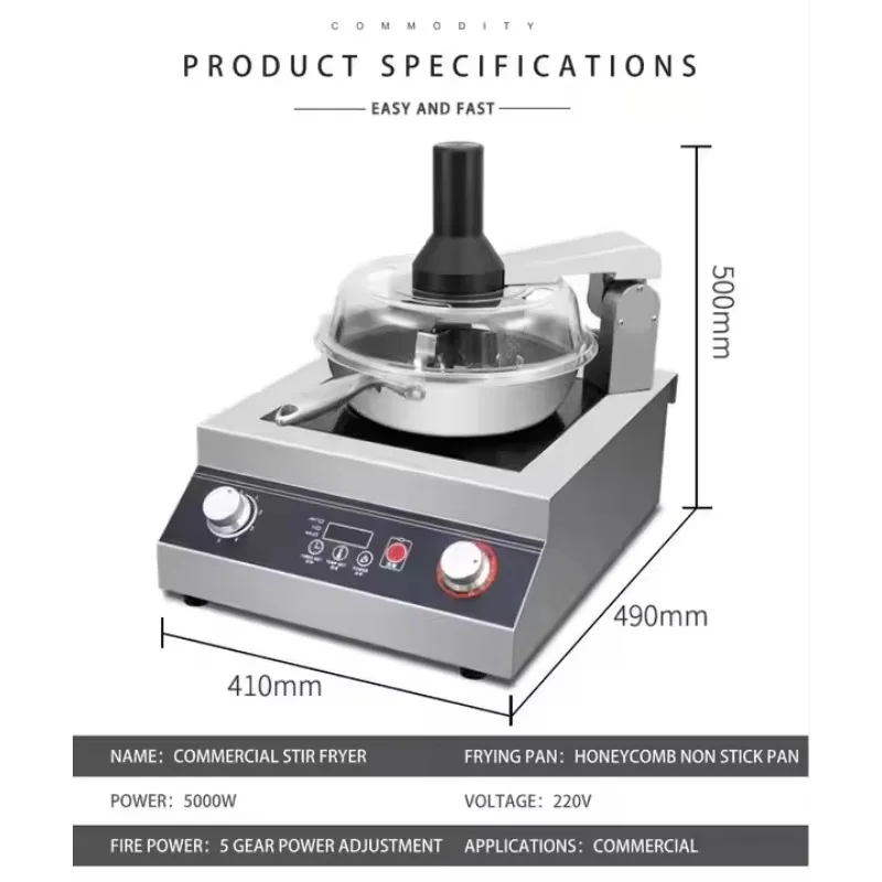 Automatic Wok Cooking Robot Commercial Kitchen Stainless Steel 3000-5000W Easy Clean Fried Egg Rice Noodles Korean 220V
