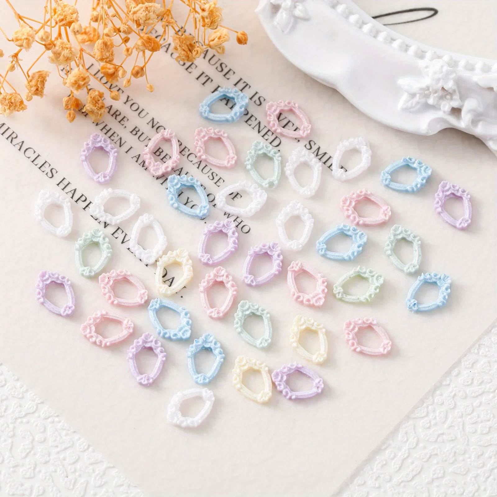 50pcs Photo Frame Nail Art Accessories Colorful Rhombus Resin Diy Nail Art Phone Case Hairpin Decorations Accessories