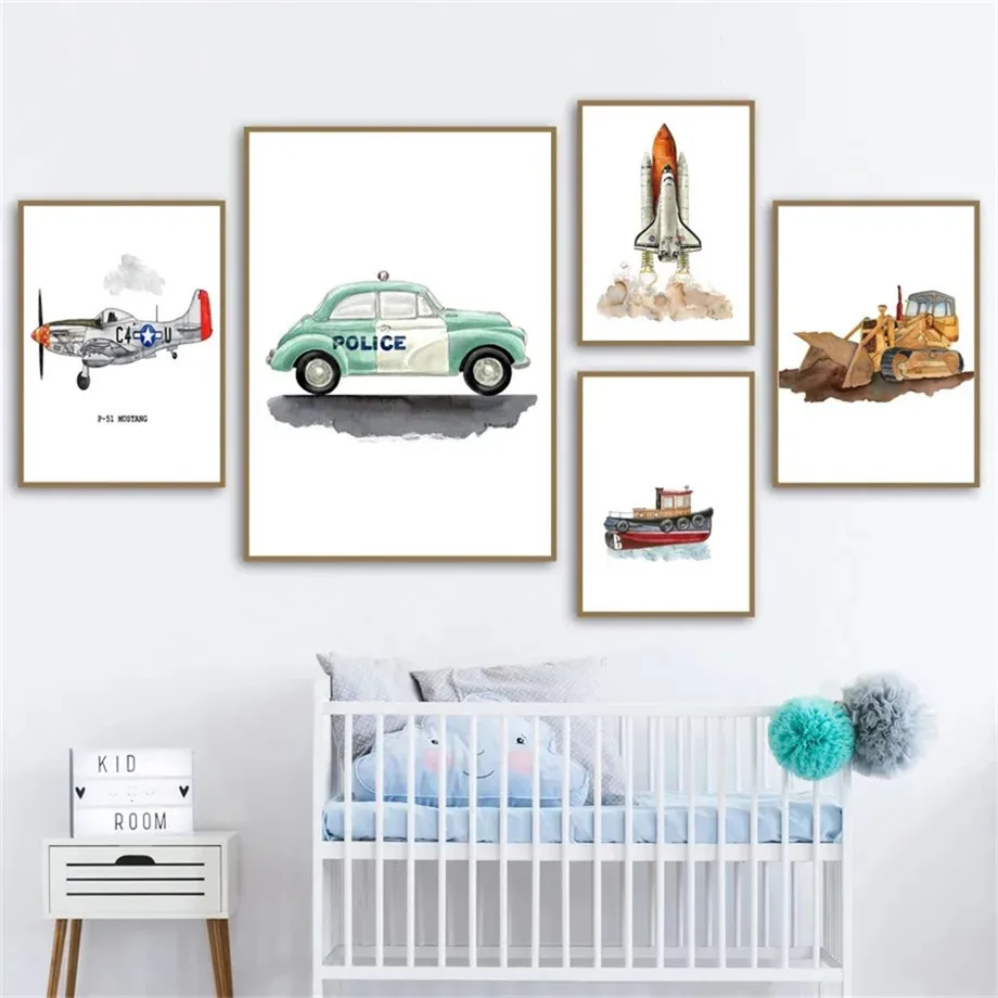 Tractor Bulldozer Fighter Ship Rocket Ambulance Wall Art Canvas Painting Posters And Prints Wall Pictures Boy Kids Room Decor