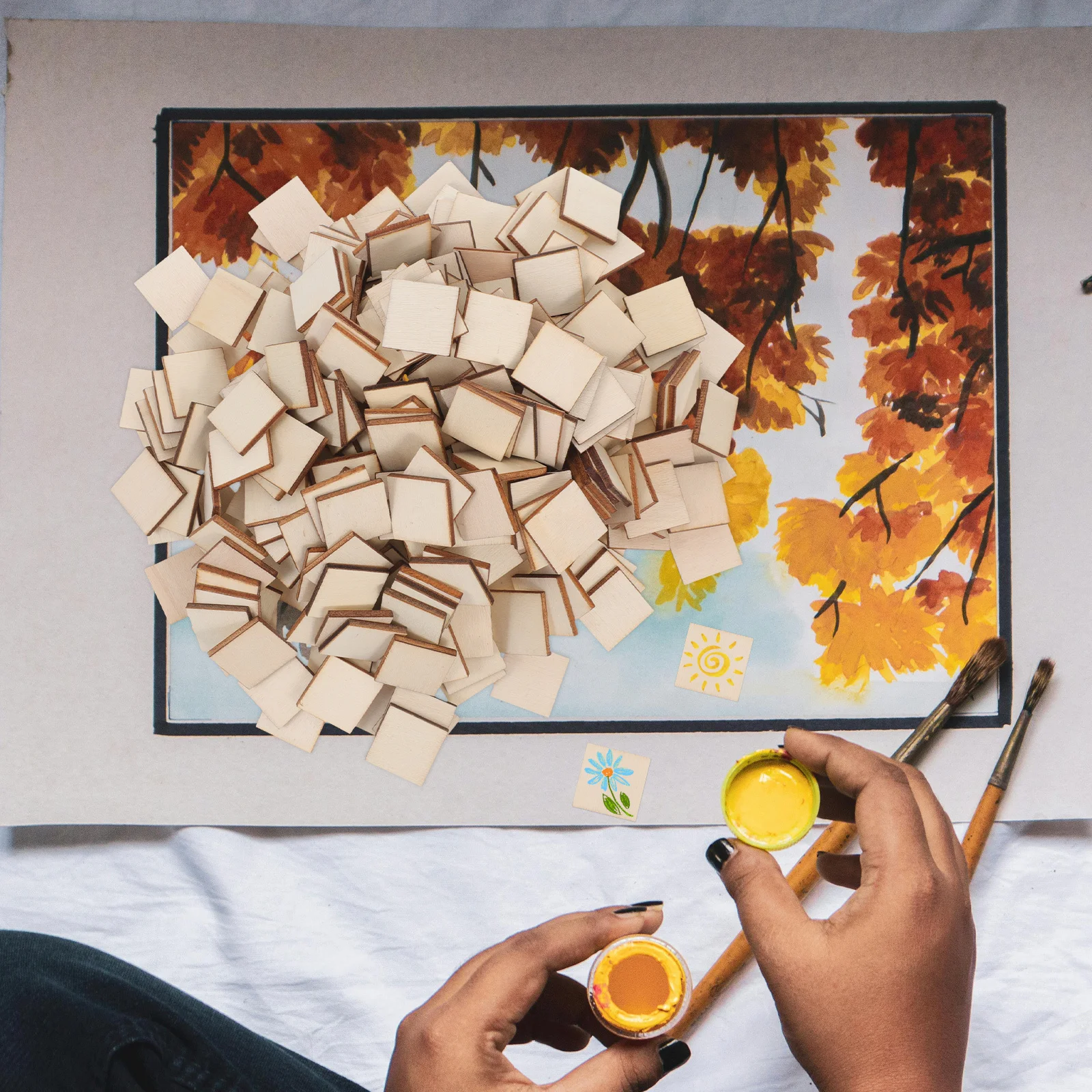 

300 pcs 20Mm Wood Square Slices Blank Unfinished Diy Craft Pieces For Painting Home Decor Wedding Ornaments Handprint Art