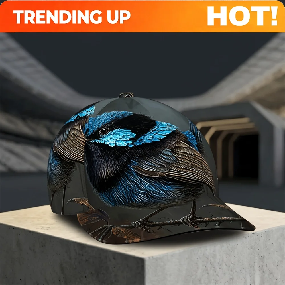 Customization Gorgeous Blue Fairy Wren Wildlife Printed Casual Dad Hat, 1pc, 2D Flat Printing Craft, Adjustable Curved Brim, One