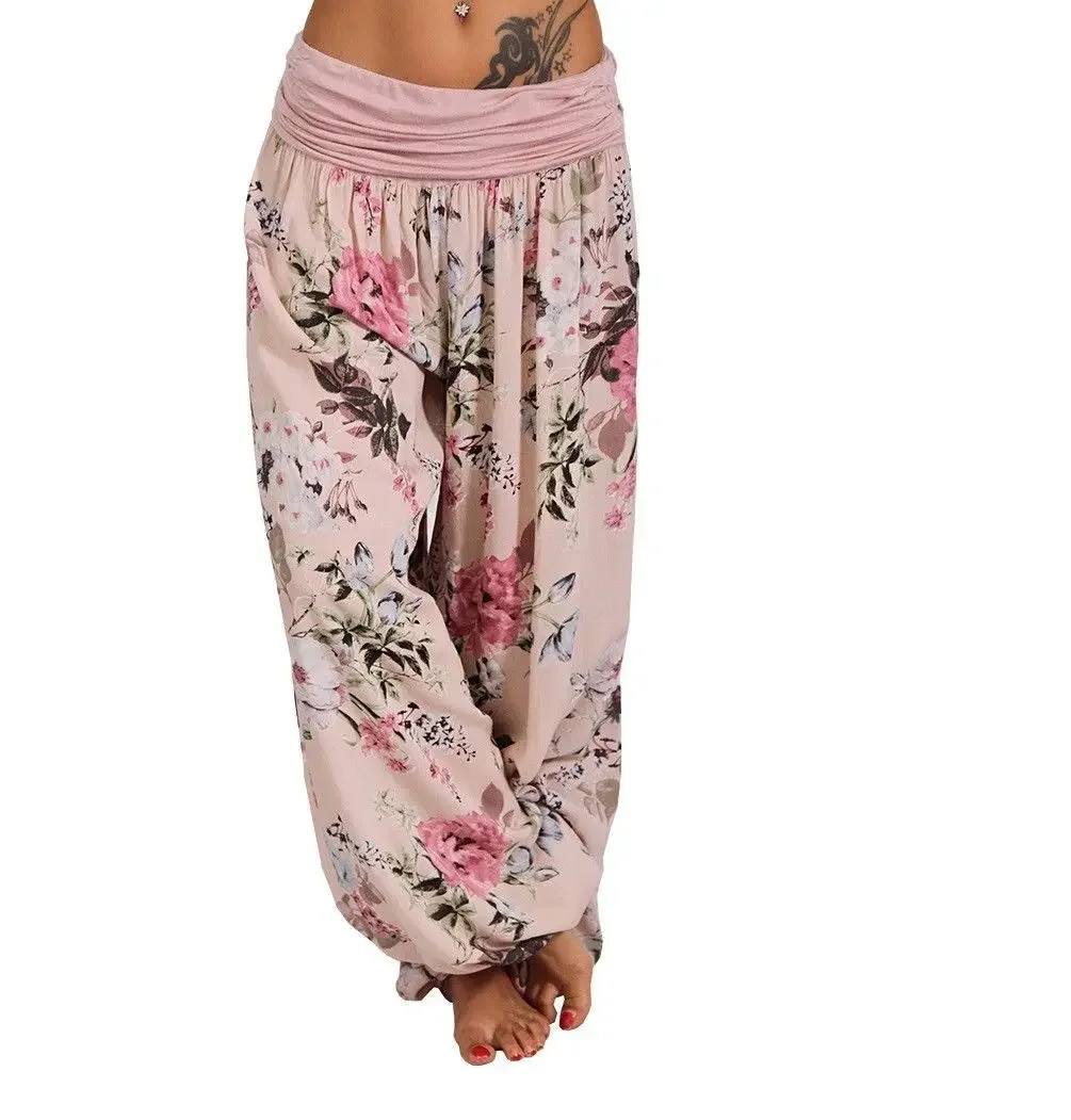 European and American digital printed long wide leg pants casual pants Harlan pants comfortable and casual