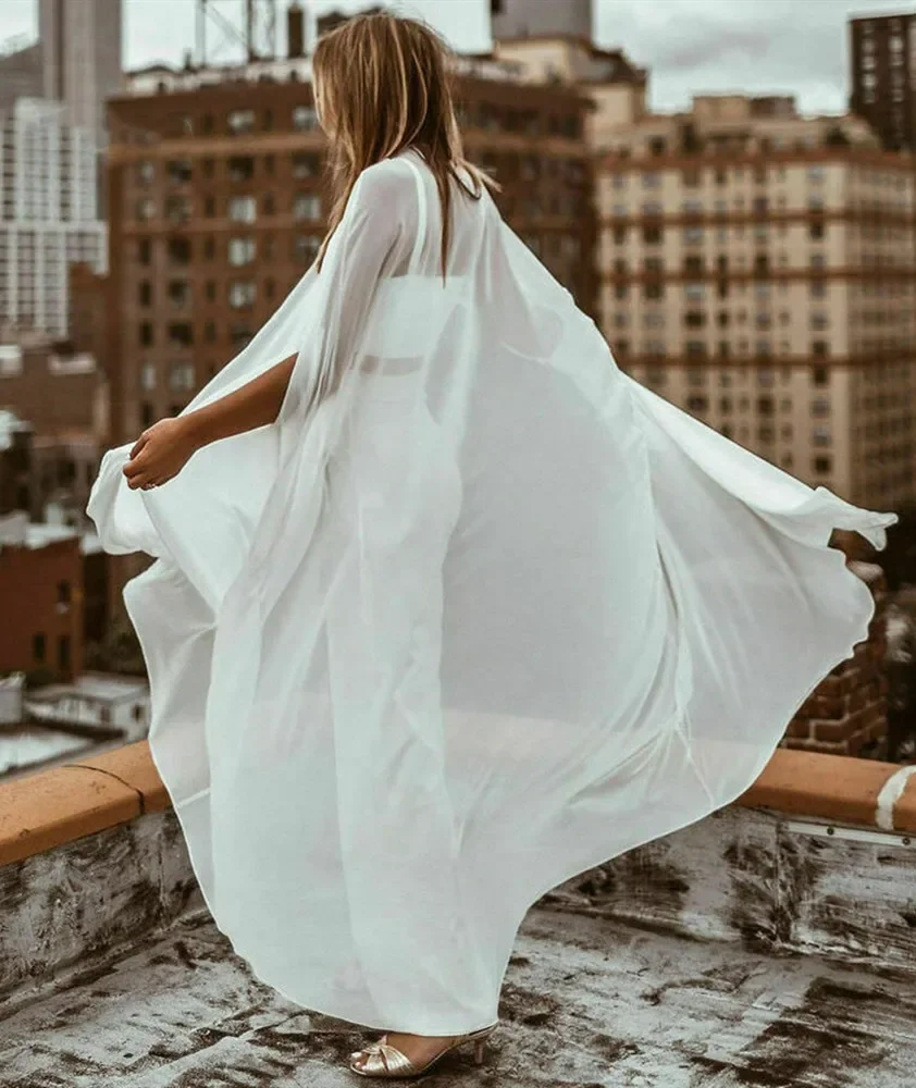 Jacket Shawl Capes Chiffon Bridal Dress Long Cloak Custom Made Wedding Cape Shawls White and Ivory Bridal Wraps