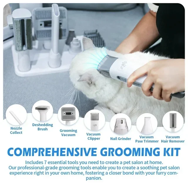 Dog Grooming Clipper Kit 7 IN 1 Grooming Vacuum Suction Easter Gift 1.5L Large Capacity Dust Low Noise Hair Vacuum Grooming Tool