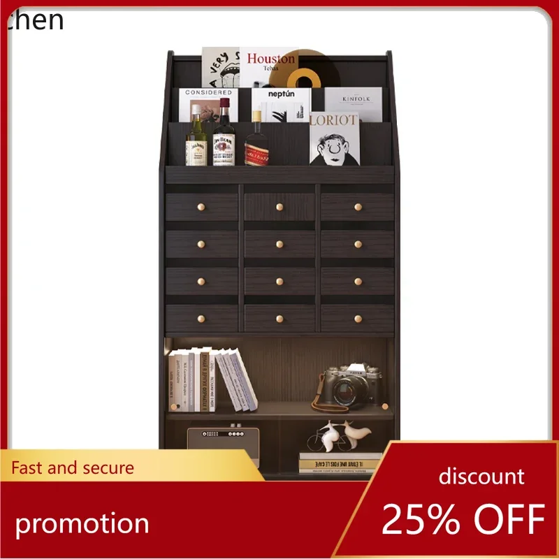 

HT retro bookshelf floor rack chest cabinet medium antique bookcase magazine cabinet