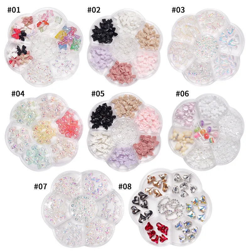 

3D Resin Charm Bowknot Nail Art Decorations Kawaii Aurora Bear Nail Rhinestones Mixed Style Korean Cute Nail Parts Accessories #
