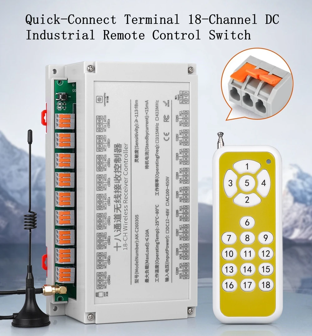 18-Channel Remote Control Switch DC12V/24V 36V/48V Wide Voltage Quick-Connect Terminals for Vehicle Lighting Water Pump Motor