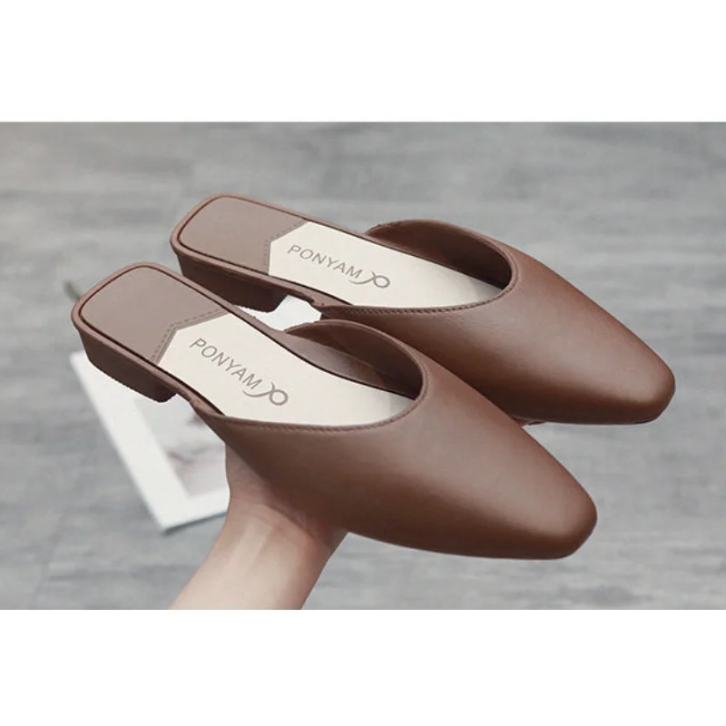 Summer Elegant Women Mules Pvc Jelly Shoes Solid Ladies Slippers Outdoor Square Heel Pointed Toe Casual Fashion Female Concise