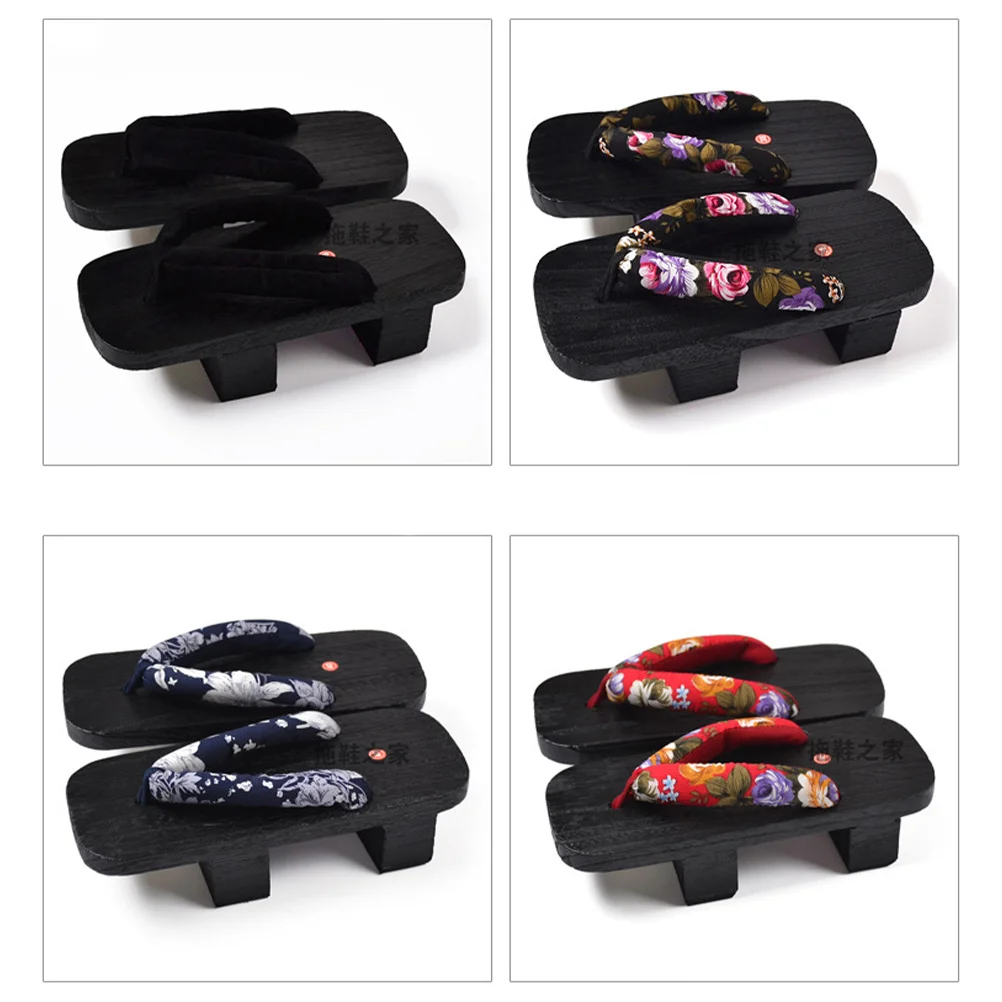 1Pair Japan Clogs Summer Platform Sandals Red Flower Pattern Slip-on Casual Slippers Size 38 23cm Men Women Outdoor Fashion