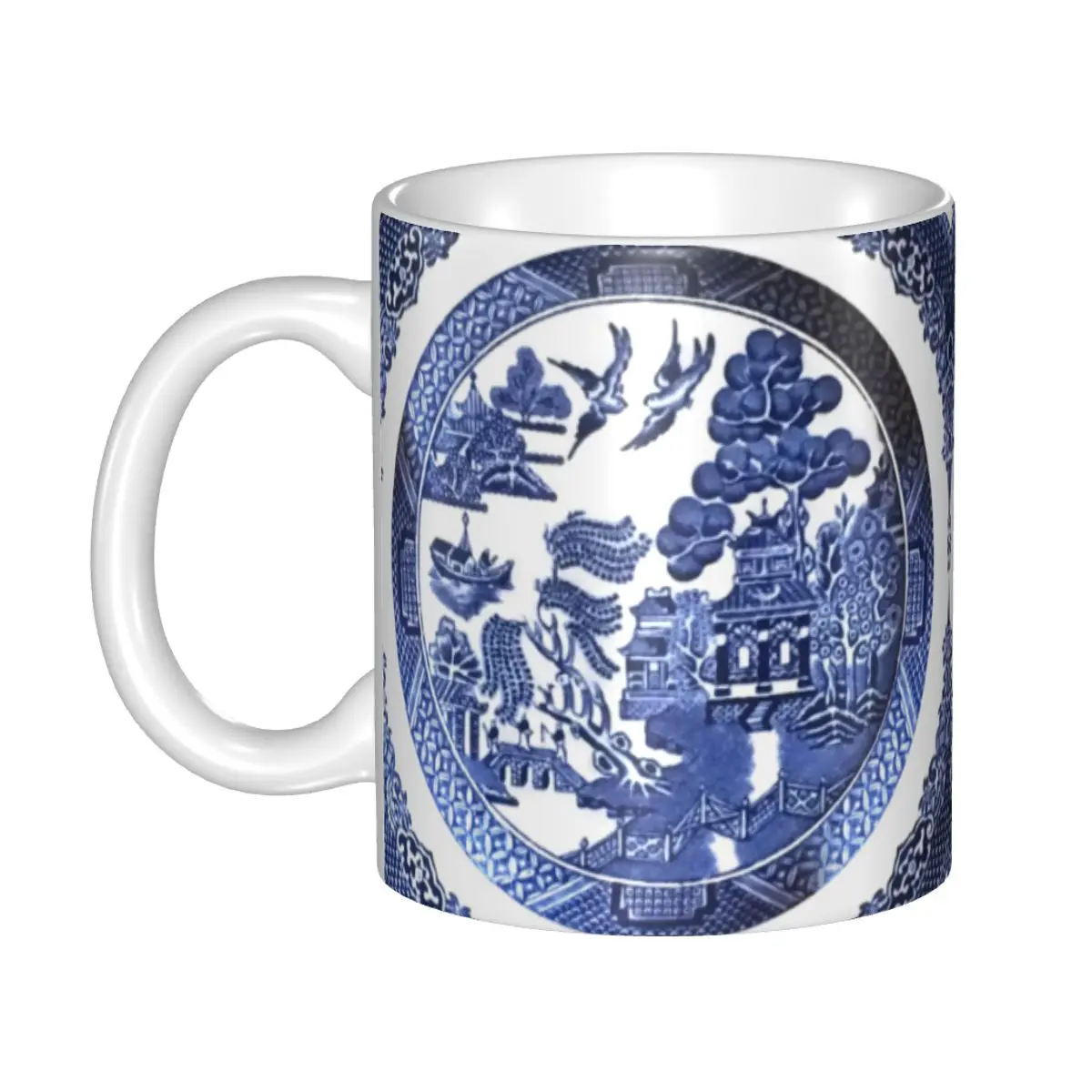 Custom Blue Willow China Mugs DIY Blue Delft Chinoiserie Ceramic Tea Milk Coffee Cups Outdoor Work Camping Cup